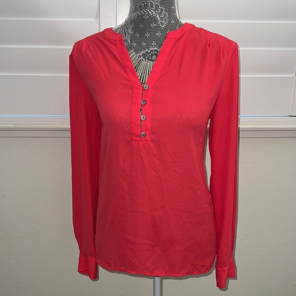 Pleione Women’s Button Long Sleeve Blouse Coral Medium